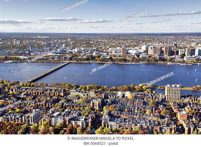 View from Prudential Tower to Back Bay, Charles River and Cambridge, Boston, Massachusetts, New England, USA, North America