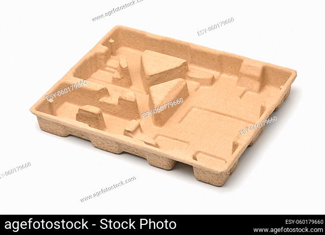 Molded pulp protective packaging tray isolated on white