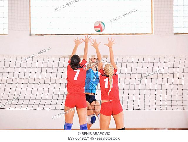 girls playing volleyball indoor game