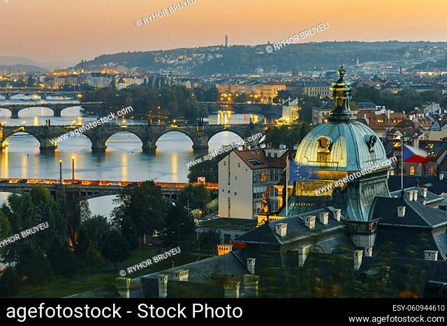 Evening view of cityscape of Prague, Czech Republic