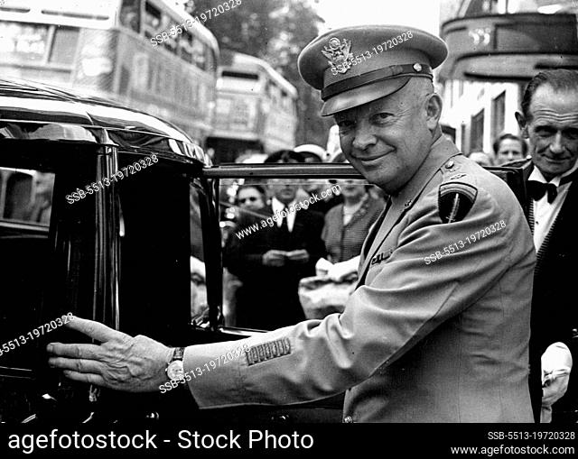 Ike In London Today - Supreme Commander General Eisenhower pictured in London this afternoon. He is here to hand over the roll of Honour of 20