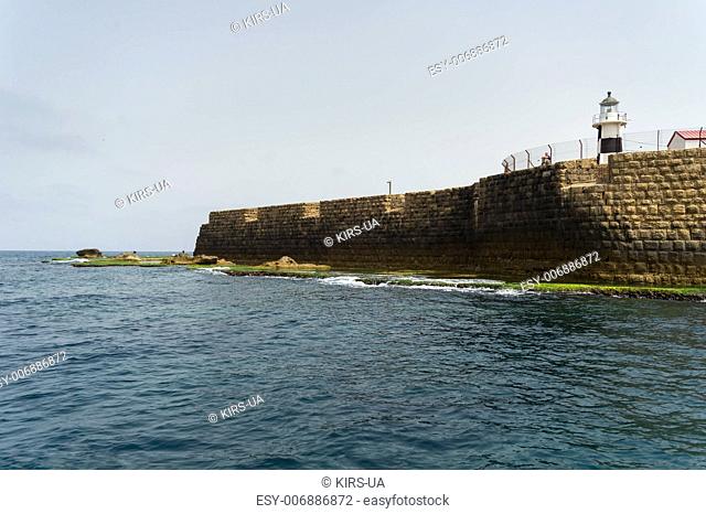 The view of historic sea walls in ancient Acre (Akko), Israel