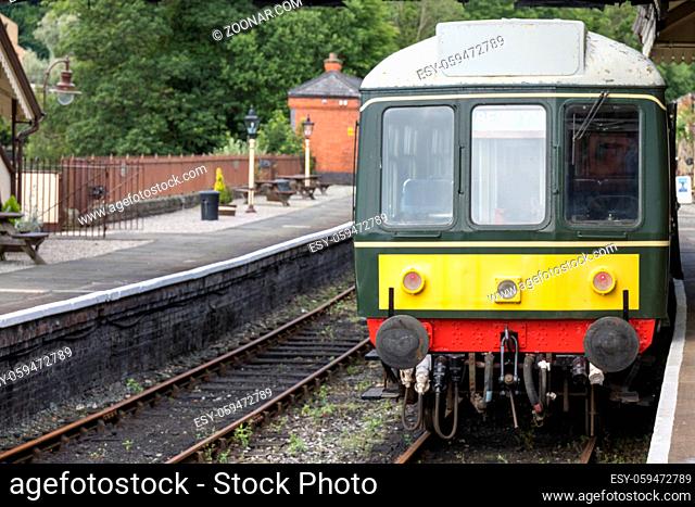 LLANGOLLEN, DENBIGHSHIRE, WALES - JULY 11 : Train in the old station in LLangollen, Wales on July 11, 2021