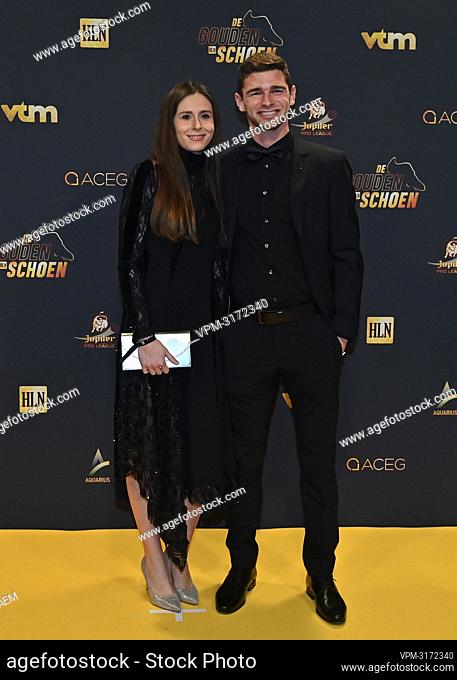 Guests pictured on the red carpet at the arrival for the 68th edition of the 'Golden Shoe' award ceremony, Wednesday 12 January 2022, in Puurs