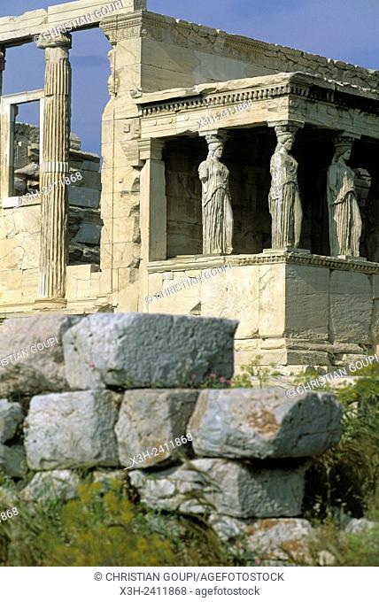 Caryatid of the Erechtheum, Acropolis, Athens, Attica region, Greece, Southern Europe