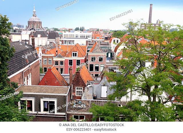 Leiden rooftops from The burcht citadel Leiden Holland