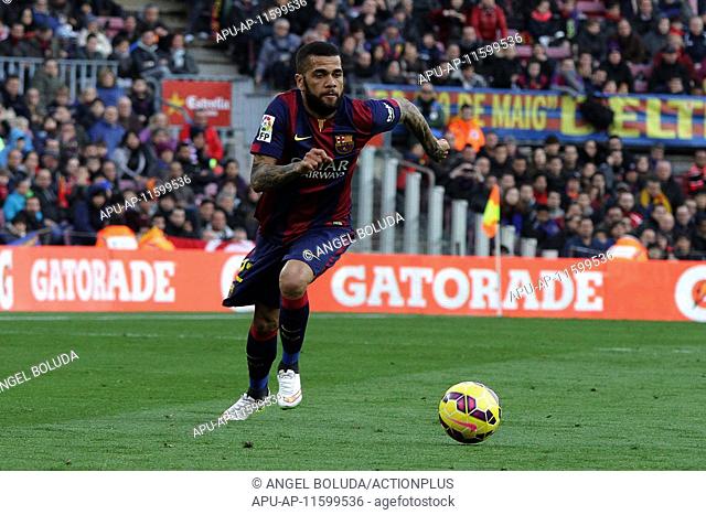 2015 La Liga Barcelona v Levante Feb 21st. 21.02.2015. Barcelona, Spain. La Liga. Barcelona versus Malaga. Dani Alves in overlap action