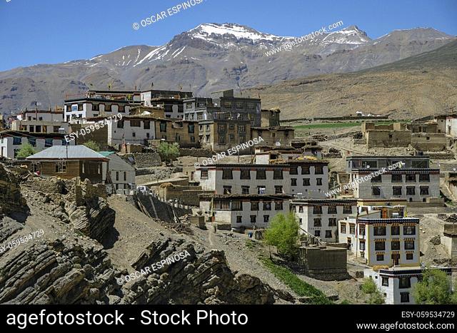 Kibber, India: View of Kibber village in the Spiti valley in the Himalayas in Himachal Pradesh, India