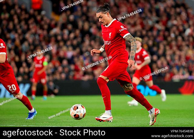 Liverpool's Darwin Nunez pictured in action during a match between Belgian soccer team Royale Union Saint Gilloise and English Liverpool FC