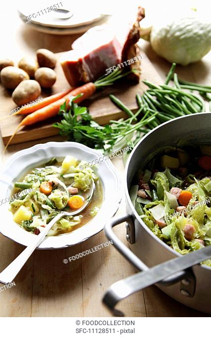Vegetable soup with ingredients