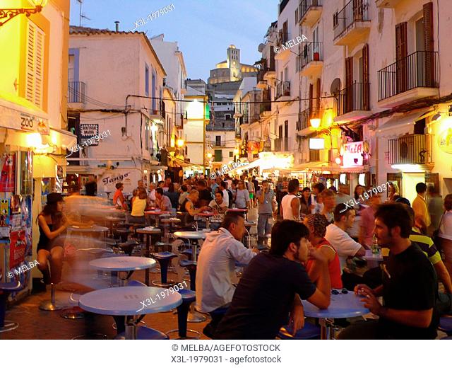 Night life at Sa Penya district. Ibiza, Balearic Islands. Spain