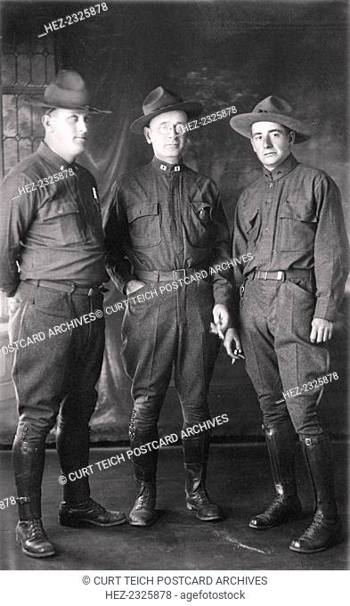 US Army officers from Fort Sheridan, Illinois, in El Paso, Texas, USA, 1916. From left to right: Lieutenant AH Norton, Captain Demm Lake