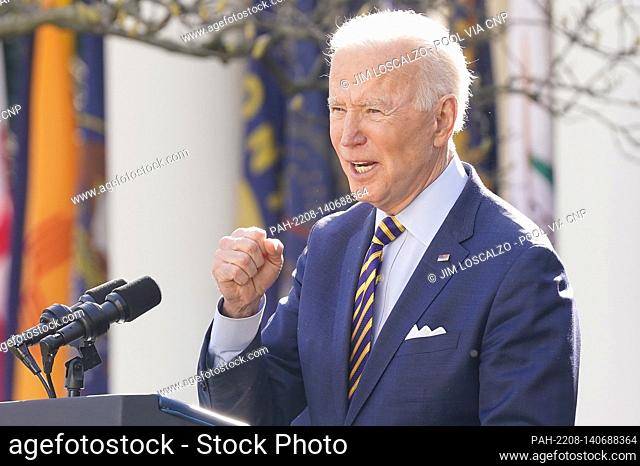 US President Joe Biden delivers remarks on the American Rescue Plan from the Rose Garden of the White House in Washington DC, USA, 12 March 2021