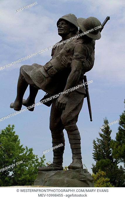 Sari Bair Ridge - Turkish Memorial. Depicts actual scene witnessed by Lt RG Casey - became Lord Casey DSO MC, Gov Gen Australia - when Turkish soldier picked up...
