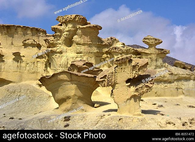 Bizarre rocks due to wind erosion, Bolnuevo, Costa Calida, Murcia, Spain, Europe