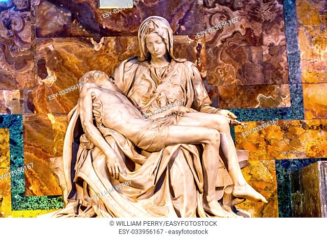 Michaelangelo Pieta Mary Madonna Jesus Sculpture Cross Saint Peter's Basilica Vatican Rome Italy