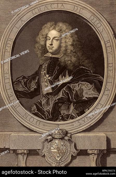 Author: Pierre-Imbert Drevet. Portrait of Philippe V, King of Spain - 1702 - Pierre Drevet (French, 1663-1738) after Hyacinthe Rigaud (French, 1659-1743)