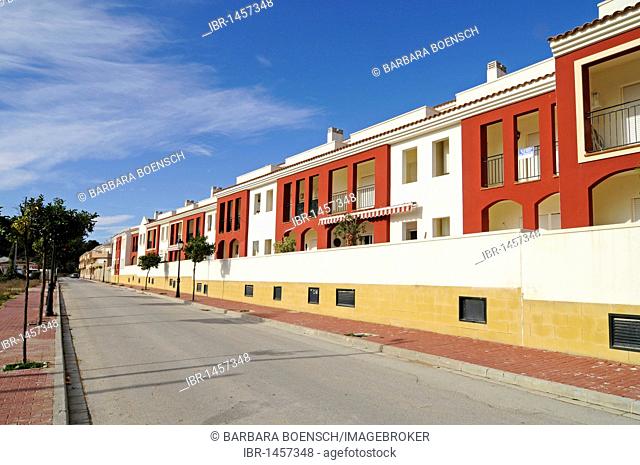 Colorful row houses, street, residential neighbourhood, village Jesus Pobre, Javea, Costa Blanca, Alicante province, Spain, Europe