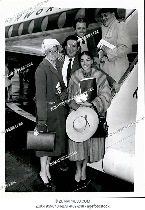 Apr. 04, 1959 - Film stars leave for Canary Islands: Film stars including Eva Bartok, Pier Angeli, Richard Attenborough and John Gregson