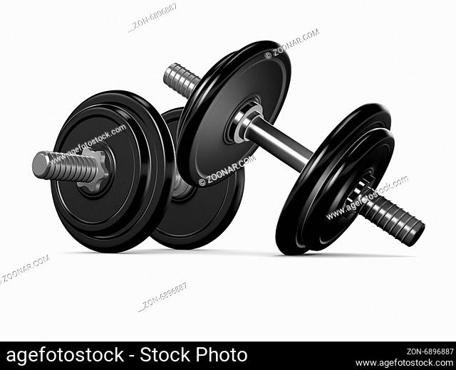 Black exercise hand weights, isolated on white background