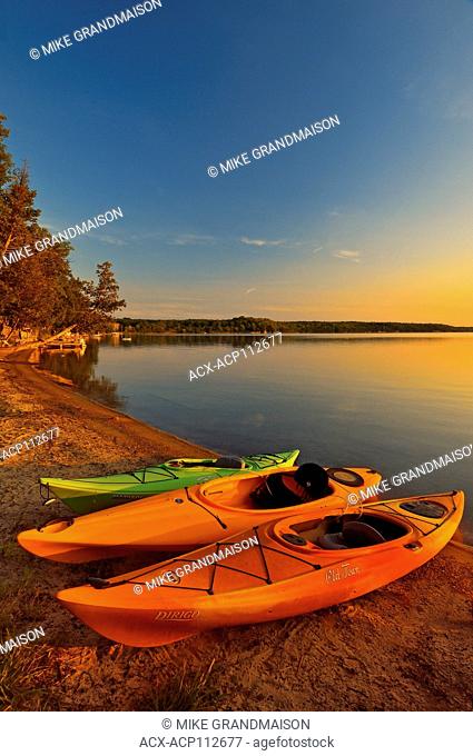 Kayaks on Lake Mindemoya, Manitoulin Island, Ontario, Canada
