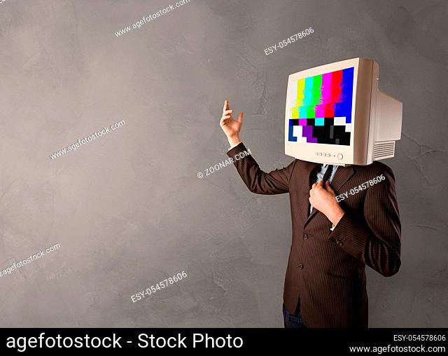 Young person with monitor head with no channel concept