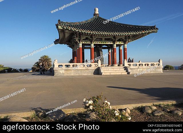 Korean Friendship Bell, massive bronze bell housed in a stone pavilion in Angel's Gate Park, in the San Pedro near Los Angeles, USA, November 13, 2022