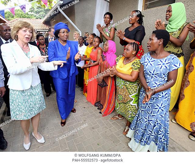 Daniela Schadt (L), life partner of the German president, visits the 'Comprehensive Community Based Rehabilitation in Tanzania' hospital in Dar es Salaam