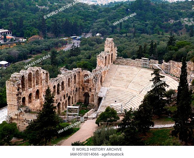The Odeon of Herodes Atticus is a stone theatre structure located on the south slope of the Acropolis of Athens. It was built in 161 AD by the Athenian magnate...