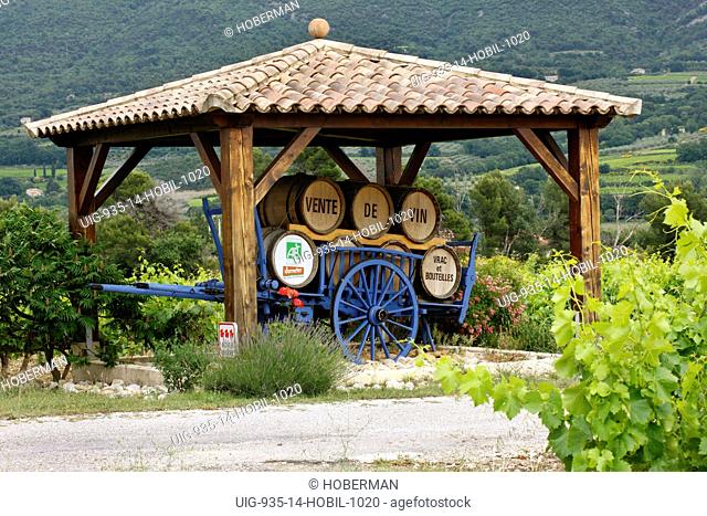 Blue Wagon with Wine Barrels, Vinsobres, France