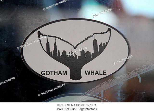 The logo of 'Gotham Whale' on the 'American Princess' during a whale watching tour near New York, US, 4 August 2016. Since recently