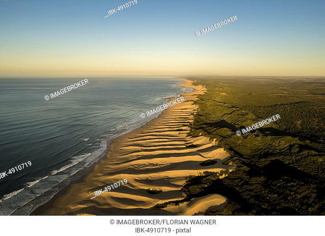 Aerial view, long coast along sand dunes, Wild Coast, Indian Ocean, Amathole, Eastern Cape, South Africa, Africa