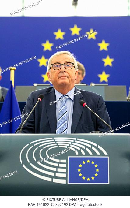 22 October 2019, France (France), Straßburg: The outgoing President of the European Commission, Jean-Claude Juncker, will deliver his farewell address to the...