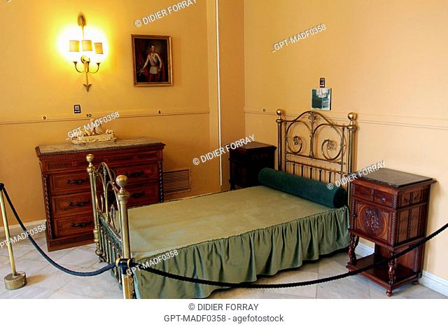 A BEDROOM IN THE ACHILLEION PALACE, THE FORMER SUMMER RESIDENCE OF EMPRESS ELIZABETH OF AUSTRIA, CALLED SISSI, CORFU, GREECE