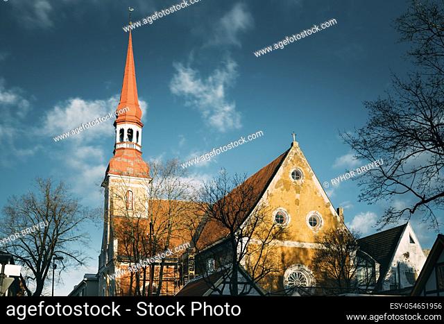 Parnu, Estonia. Close Up View Of Lutheran Church Of St. Elizabeth In Sunny Day