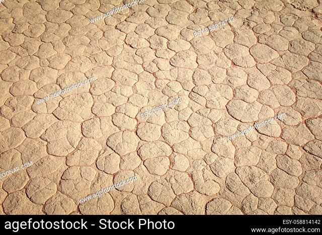 Clay texture of drying prism desiccation cracks in ground. Cracked and dried mud dirt background texture in the desert