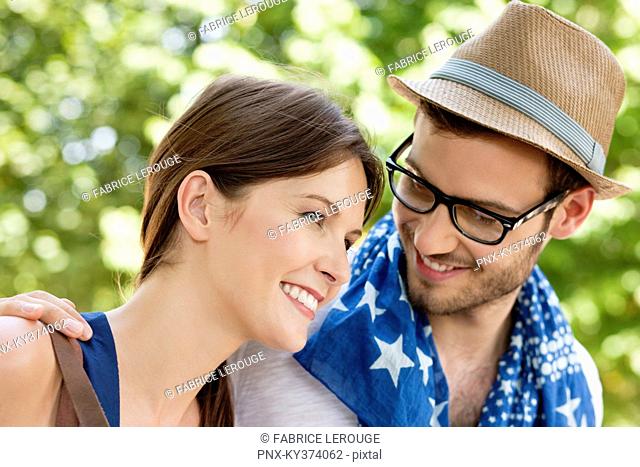 Close-up of a couple smiling, Paris, Ile-de-France, France
