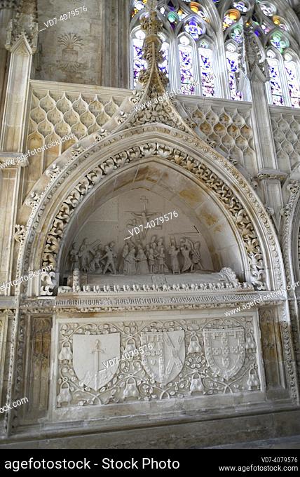 Monastery of Batalha (Mosteiro de Santa Maria da Vitoria), flamboyant gothic (14-16th century). Tomb of princes John. Batalha, Leiria, Portugal