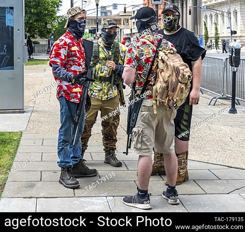 Armed Protesters waiting at the area of Friday night’s rioting on May 30, 2020 in Louisville, Kentucky. (Credit: Steven Bullock/The Photo Access)