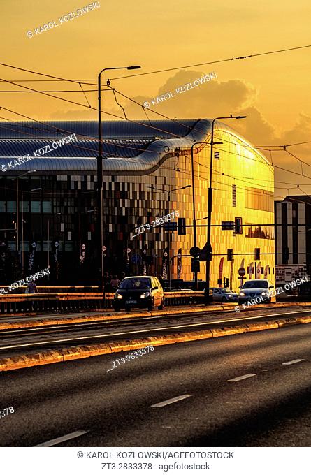 Poland, Lesser Poland Voivodeship, Cracow, ICE Krakow Congress Centre at sunset