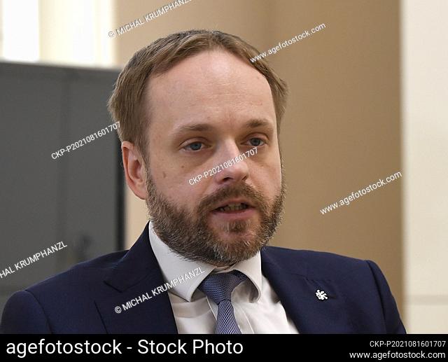 ***FILE PHOTO*** Czech Foreign Affairs Minister Jakub Kulhanek speaks in his office in Prague, Czech Republic, on June 24, 2021
