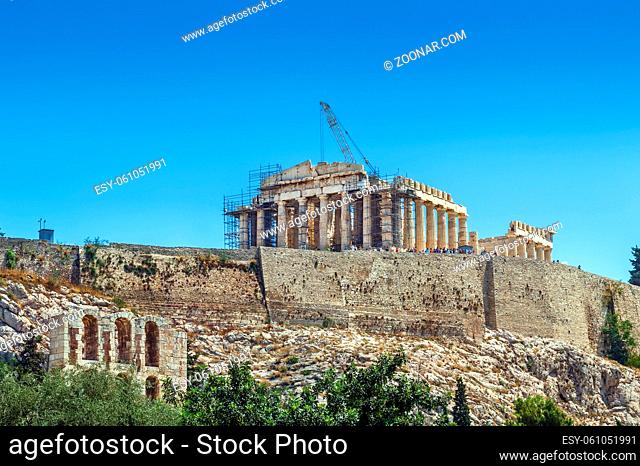 The Acropolis of Athens is an ancient citadel located on a high rocky outcrop above the city of Athens, Greece