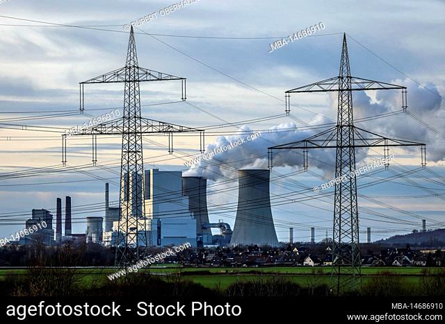 Grevenbroich, North Rhine-Westphalia, Germany - RWE Power AG Neurath power plant, lignite-fired power plant at RWE's Garzweiler opencast lignite mine