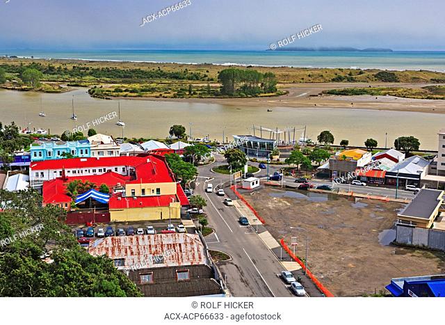 Town of Whakatane and the Whakatane River, Bay of Plenty, North Island, New Zealand