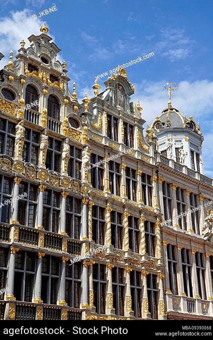 Europe, Belgium, Brussels, Old Town, Grand Place, Grote Markt, Historical Buildings, Baroque, Gabled Houses, Facades, Gilded Details