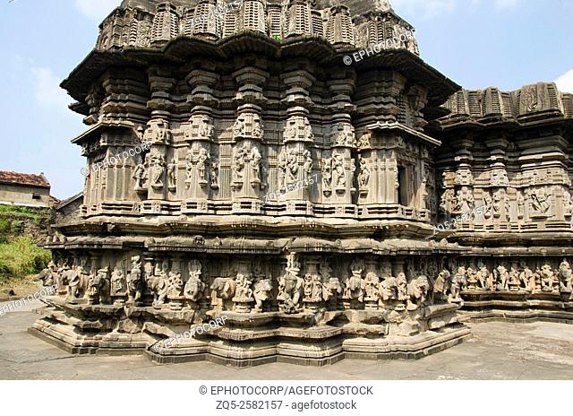 Carved exterior view of Kopeshwar Temple, Khidrapur, Maharashtra, India
