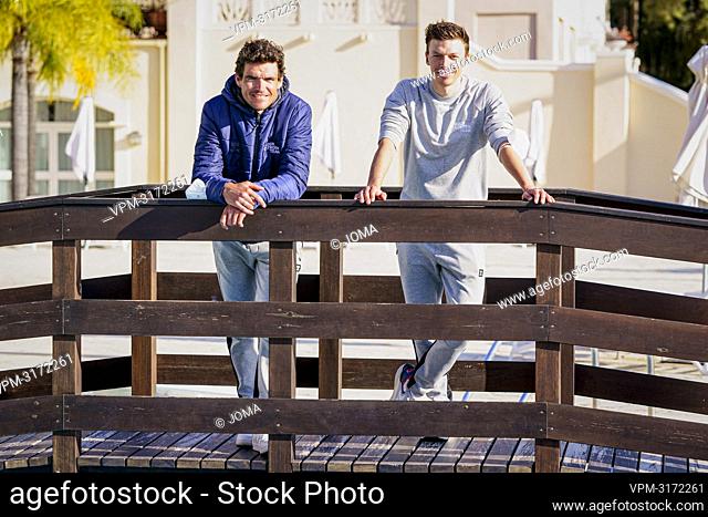 Belgian Greg Van Avermaet of AG2R Citroen and Belgian Oliver Naesen of AG2R Citroen pose for the photographer at pictured during a press moment in an hotel in...