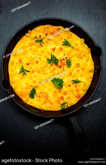 Spanish frittata with pasta, eggs and cheese