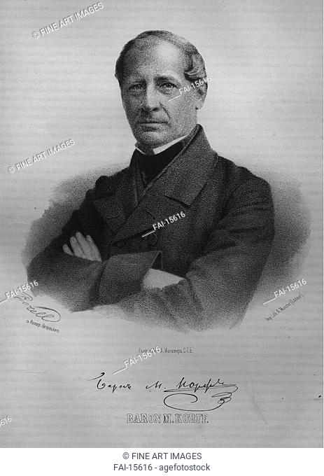 Portrait of Count Modest Andreyevich von Korff (1800-1876). Borel, Pyotr Fyodorovich (1829-1898). Lithograph. Neoclassicism. 1865