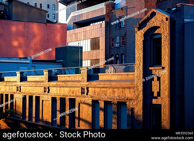 New York NY - USA - Jul 24 2019: The High Line Park in New York with locals and tourists. The High Line is a popular linear park built on the elevated train...